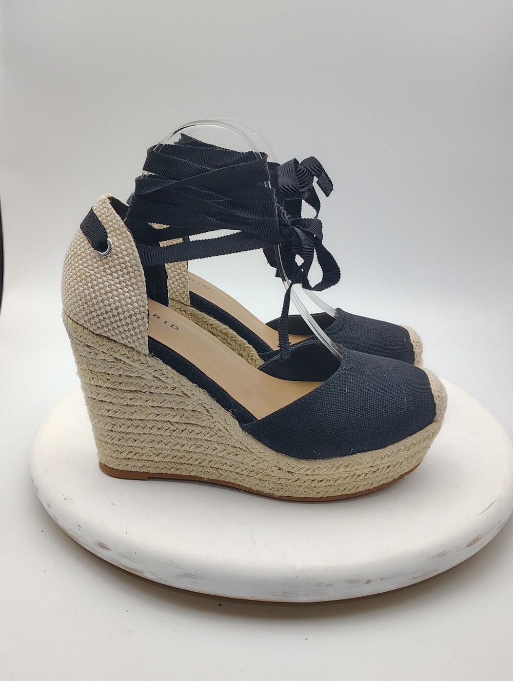 Torrid Black Espadrille Wedge Lace-Up Heels Size 7.5 Wide Width